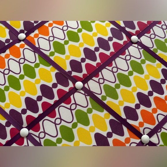 Fabric Memory Memo Board Hanging Wall Art Decor Buttons & Criss Cross Ribbons - Picture 5 of 16